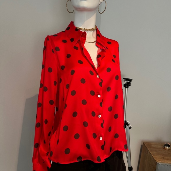 Zara red satin polka dot blouse - Picture 1 of 7